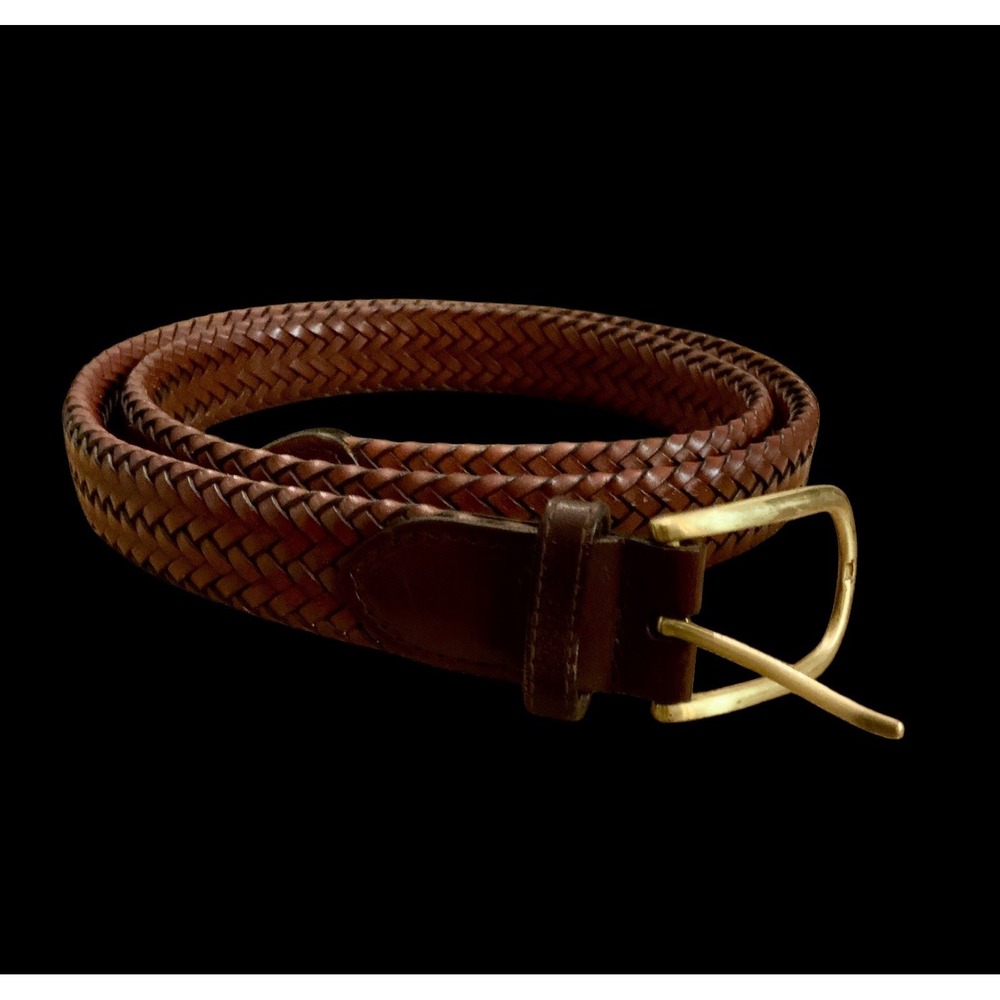 Perry Ellis Portfolio Brown Leather Braided Belt HP65106 W/Brass Buckle Sz‎ 40